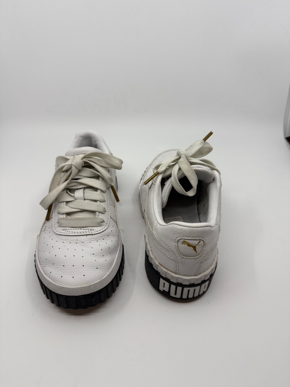 Puma White Leather Low-Profile Sneakers with Black Outsole
